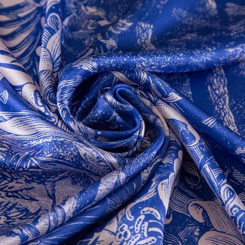 Шелк натуральный Dior 064-19249 голубой принтованный