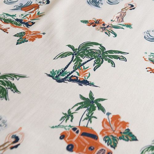 Коттон стрейч 063-12219 сливочный принтованный