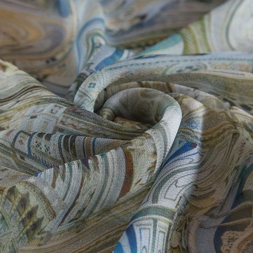 Креп-шифон 027-16090 молочный принтованный