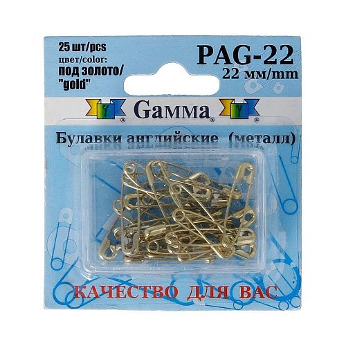 Булавки английские Gamma 22 мм 25 шт PAG-22 золото