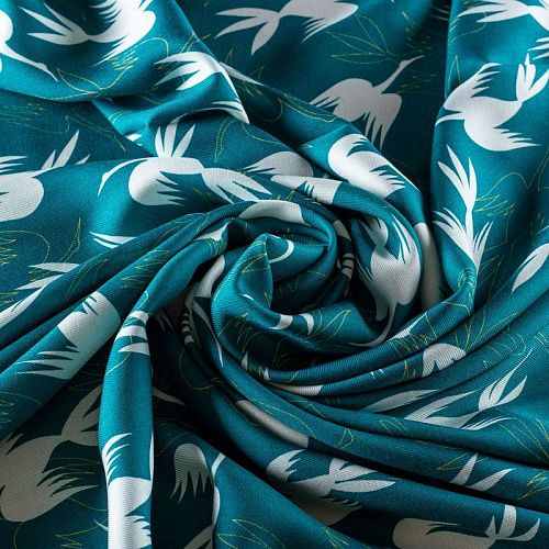 Твил-штапель 069-00953 темно-бирюзовый принтованный