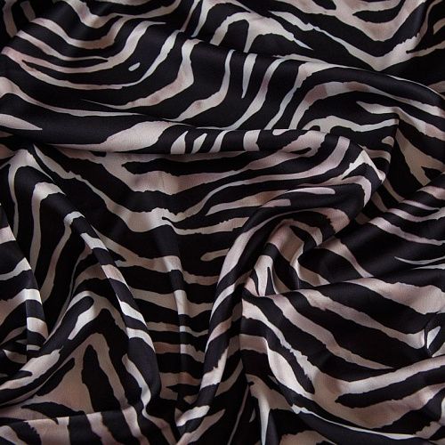 Шелк синтетический 065-13924 бежево-черный принтованный