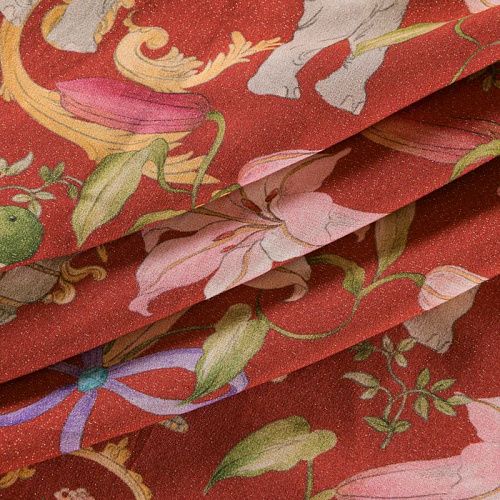 Вискоза с люрексом 009-12100 красно-терракотовый принтованный