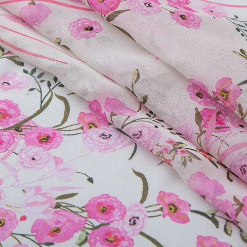 Креп-шифон шелковый 027-19855 белый принтованный