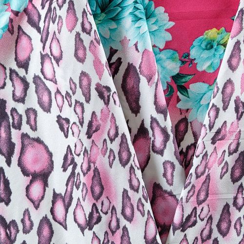 Крепдешин синтетический 029-08416 фуксия принтованный