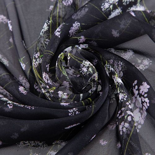 Шифон шелковый 027-20194 черный принтованный