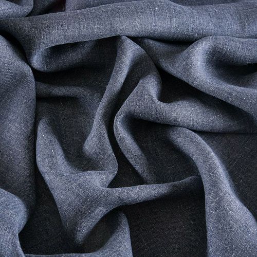 Лен натуральный 035-12025 синий джинс однотонный