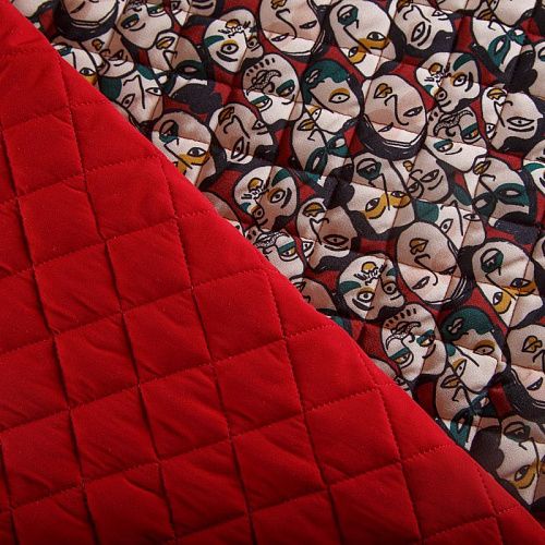 Ткань курточная 2-х сторонняя 033-14636 вишнево-красный принтованный