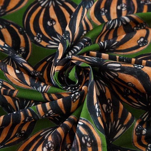 Лен натуральный 035-12336 травяной зеленый принтованный