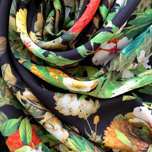 Шелк натуральный К32-171 черный принтованный