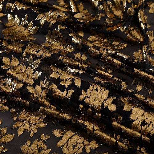 Шифон шелковый с люрексом Yves Saint Laurent 068-19076 черный/золото