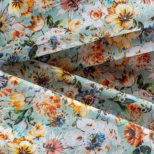 Батист 003-00868 мятный принтованный