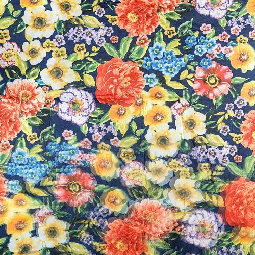 Джерси с органзой 014-03437 синий принтованный