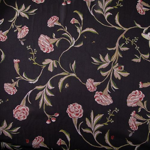 Креп-шифон шелковый 027-19853 черный принтованный