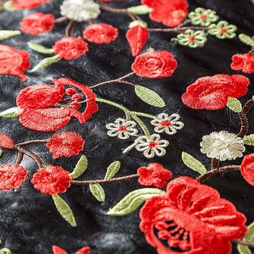 Экокожа с вышивкой К12-559 черный