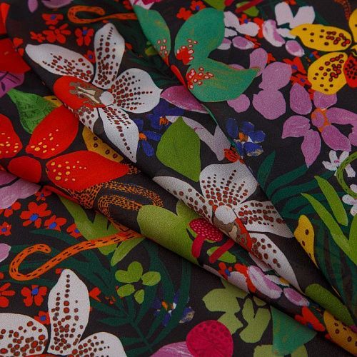 Креп-шифон 027-16198 черный принтованный