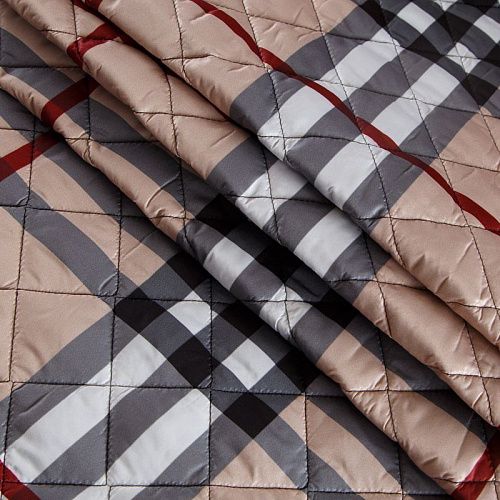 Ткань курточная стеганая 033-14411 бежевый принтованный