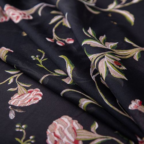 Креп-шифон шелковый 027-19853 черный принтованный