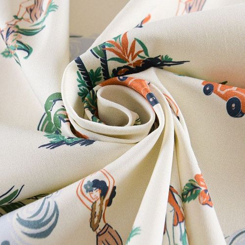 Коттон стрейч 063-12219 сливочный принтованный