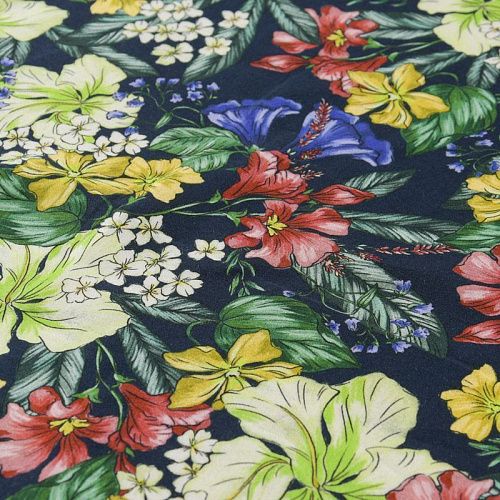 Хлопок стрейч 063-12073 темно-синий принтованный