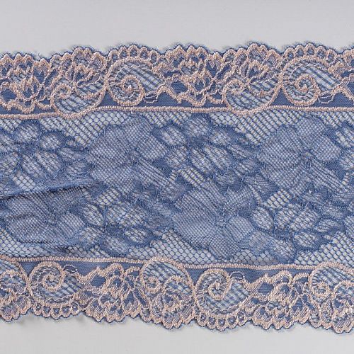 Кружево эластичное 200 мм Ф01-0204 бежево-синий