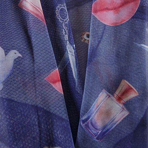 Шифон шелковый 068-12508 фиолетово-синий принтованный