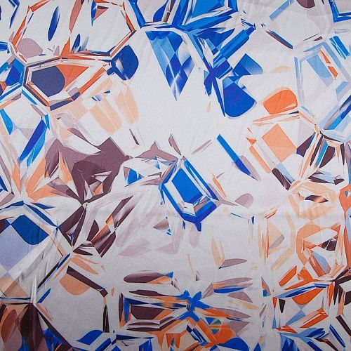 Шелк синтетический стрейч 065-17675 молочный принтованный