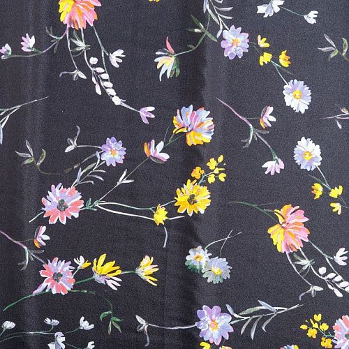 Крепдешин натуральный К24-042 черный принтованный