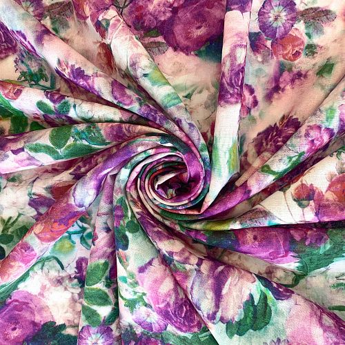 Лен натуральный К36-081 молочно-розовый принтованный