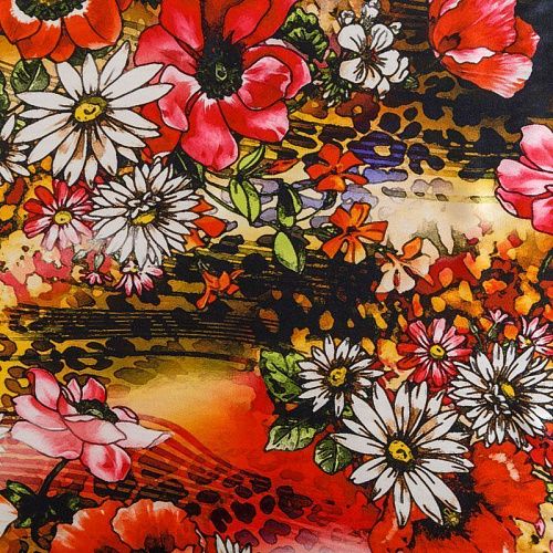 Шелк натуральный К23-178 красный принтованный