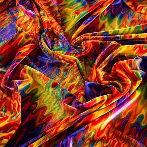 Бархат 002-04306 красно-оранжевый принтованный