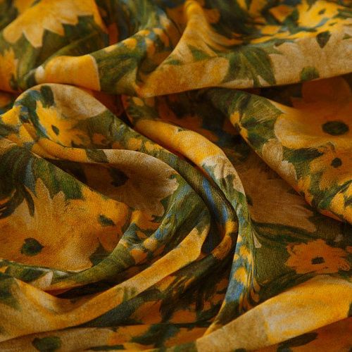 Креп-шифон 027-16225 оливковый принтованный