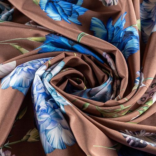 Крепдешин натуральный К32-244 молочный шоколад принтованный