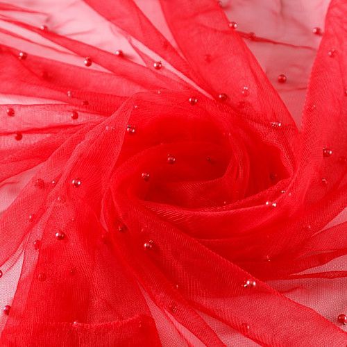 Фатин с бусинами 058-05667 красный однотонный