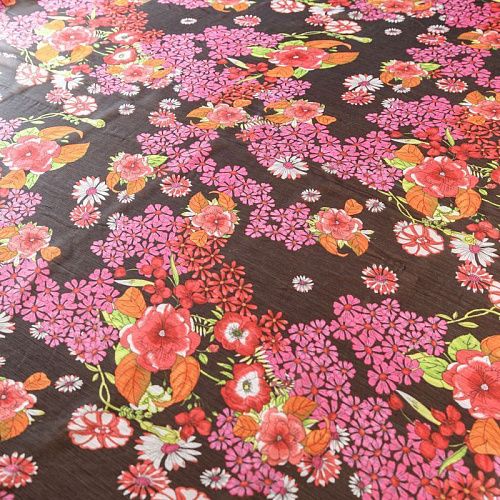 Шифон натуральный К02-425 черный принтованный