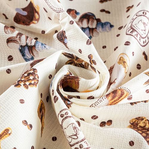 Полотно вафельное 007-03528 молочный принтованный