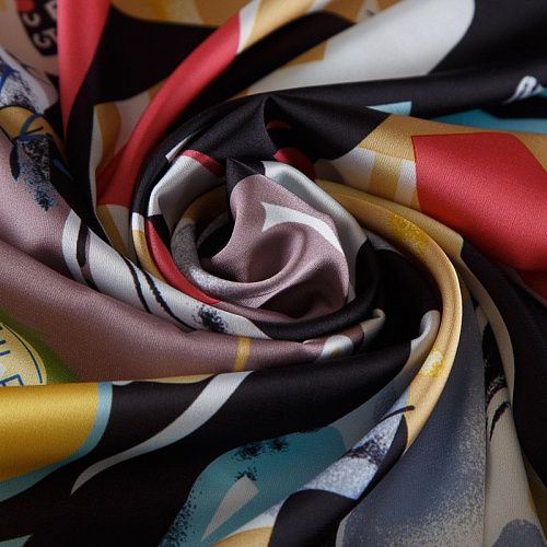 Шелк синтетический стрейч 065-17787 черный принтованный