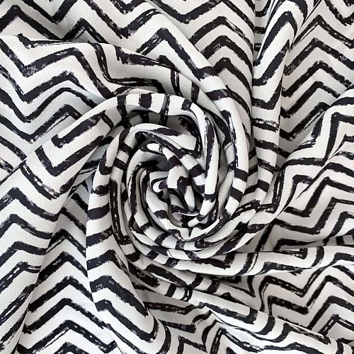 Крепдешин натуральный К32-378 молочный принтованный