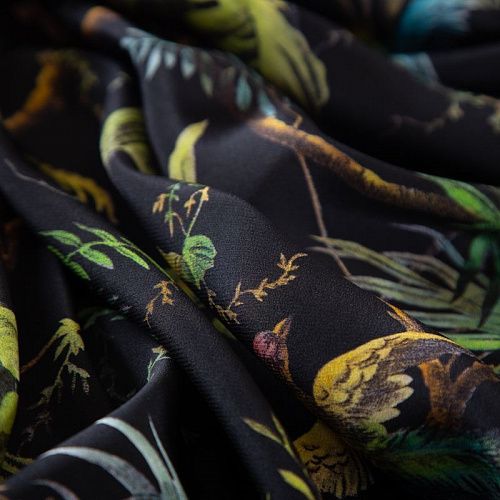 Шифон шелковый 068-19642 черный принтованный