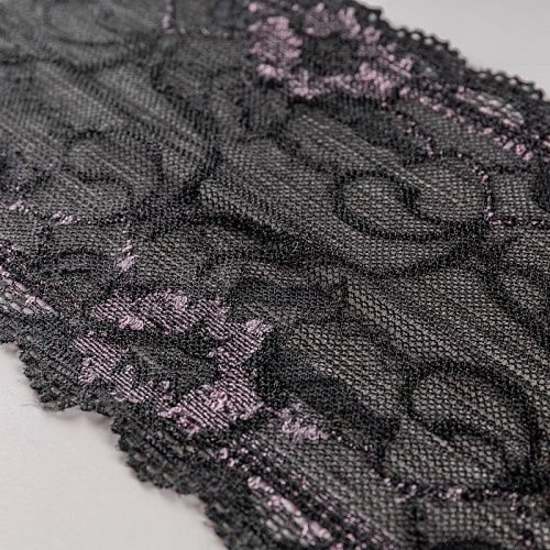 Кружево эластичное 150 мм Ф01-0157 черно-розовый