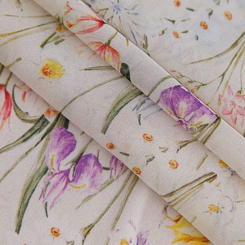 Шифон шелковый 068-19177 молочный принтованный