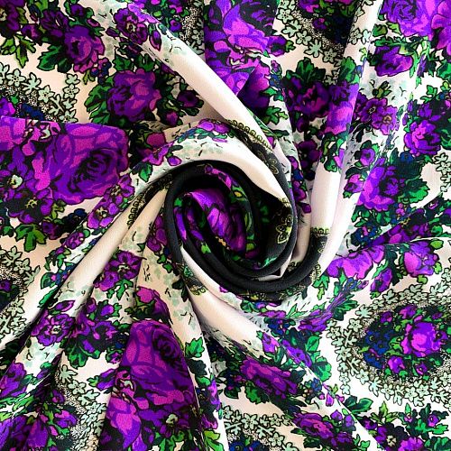 Платок шелковый П020 черный принтованный