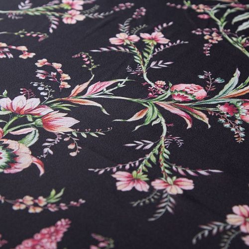 Креп-шифон шелковый 027-19926 черный принтованный