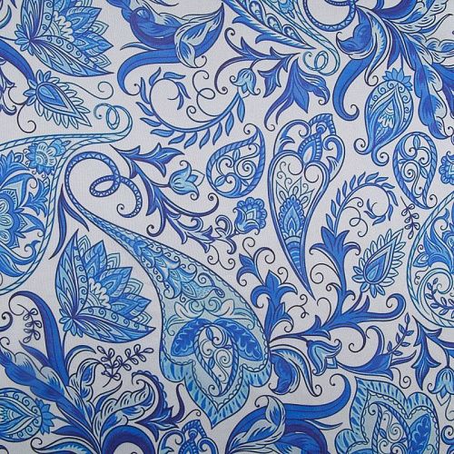 Шифон 068-17391 бело-голубой принтованный