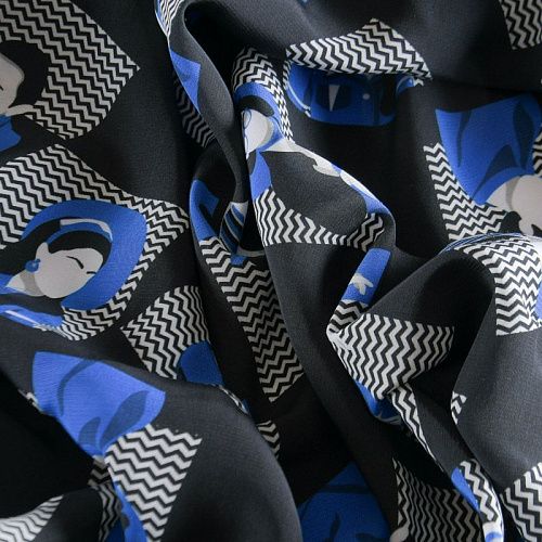 Креп 026-12232 черный принтованный