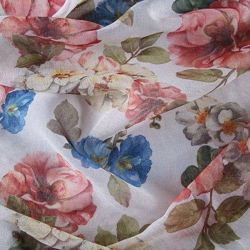 Тюль под лен 05-01-10477 белый принтованный