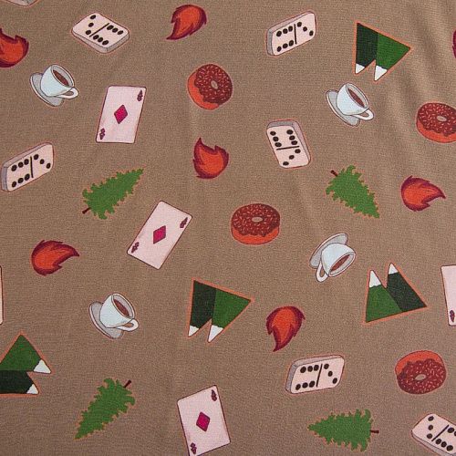 Креп вискозный 026-12177 серо-бежевый принтованный