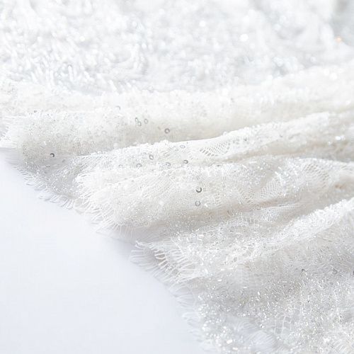 Шантильи с вышивкой и бисером 031-19787 теплый белый