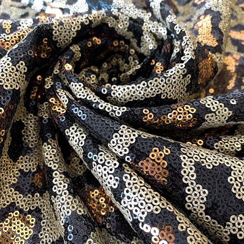 Ткань с пайетками К21-1023 черно-золотой