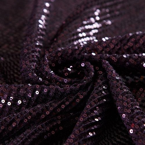 Пайетки на сетке плиссе 055-16446 баклажановый однотонный